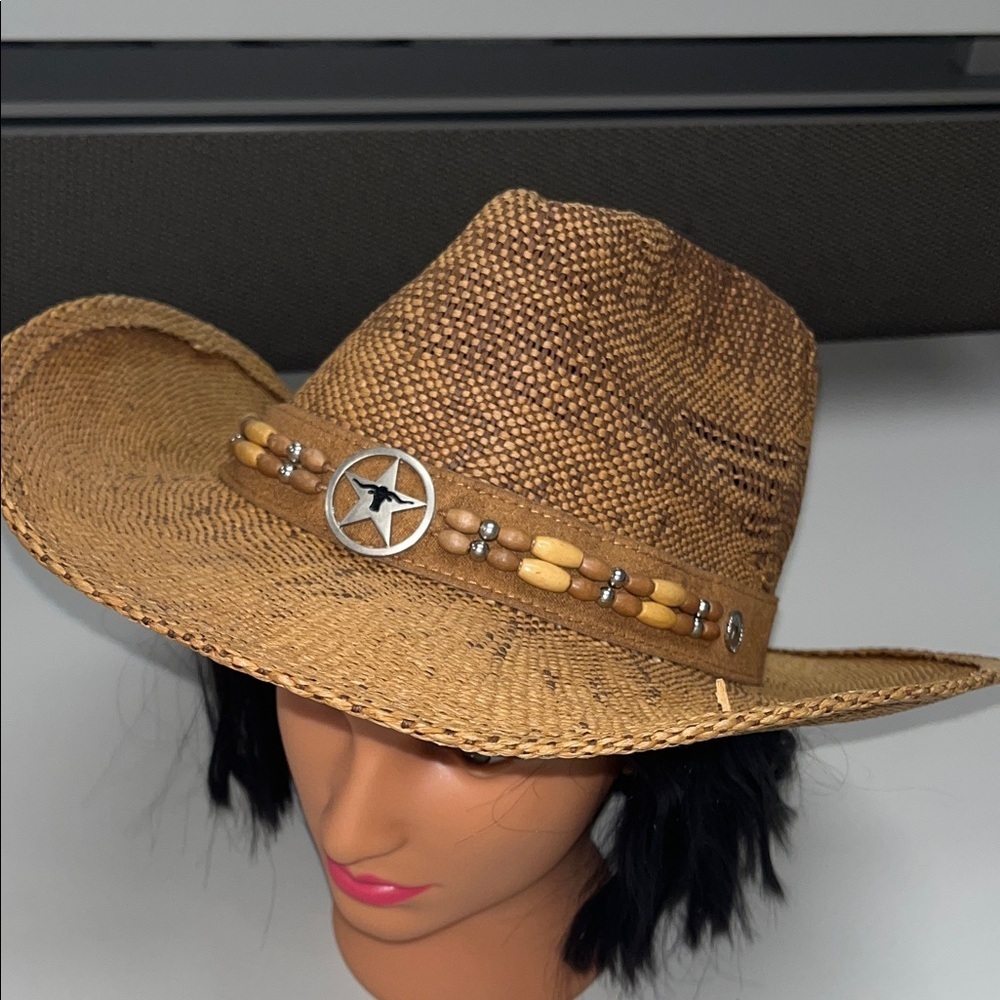 StoneAge Rustic Straw Brown with band Star-Embellished Hat